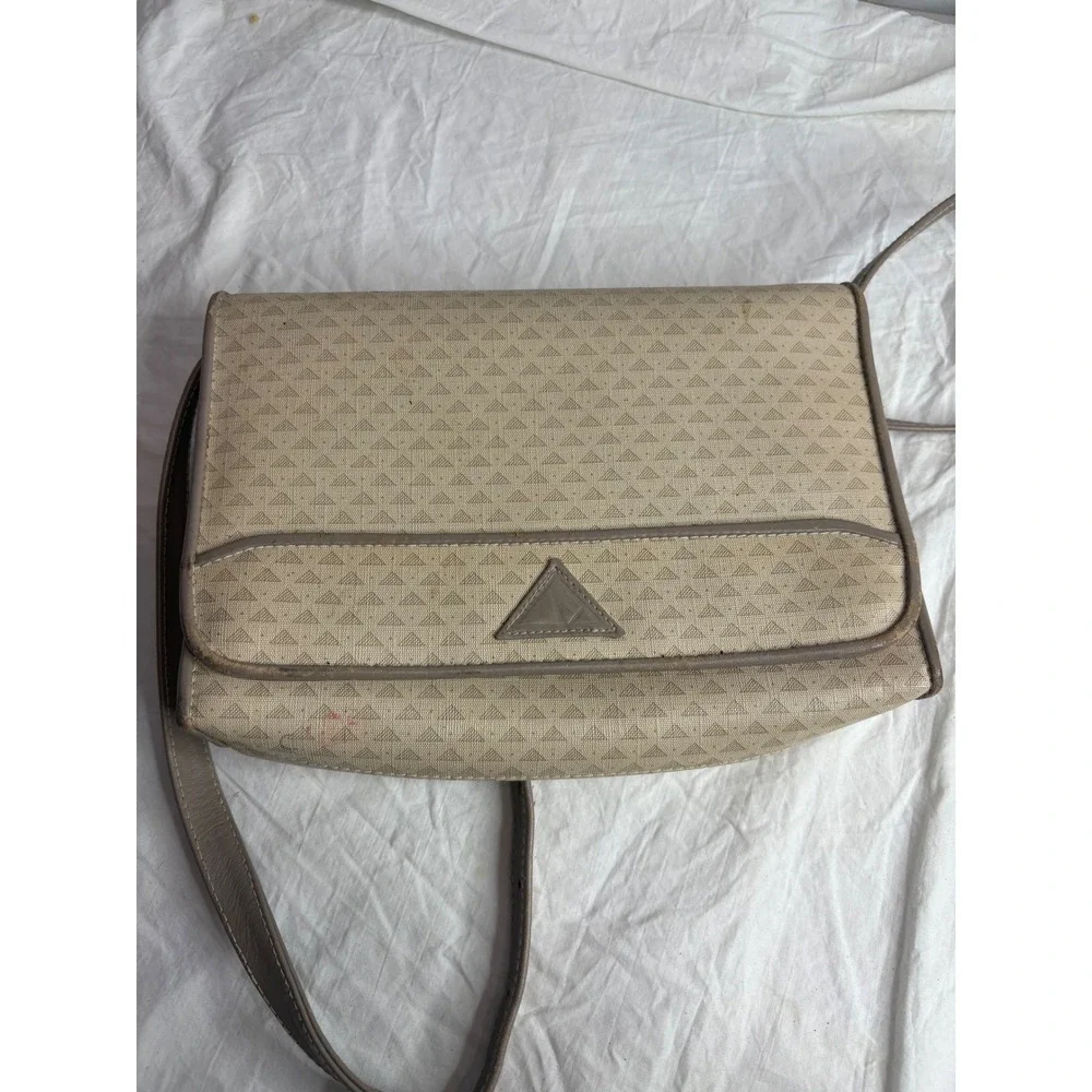 Liz Claiborne Tan Monogram Shoulder Bag Genuine Leather Trim